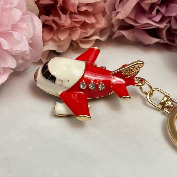 Beautiful Red and White Crystal Airplane Keychain Charm - Picture 4 of 16